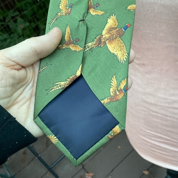 Galazan Gun & Rifle makers green silk pheasant duck hunting tie 66” x 3” - Picture 5 of 6